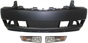 Front Bumper Cover for Cadillac Escalade 2007-2014, 3-Piece Kit with Fog Lights, Replacement