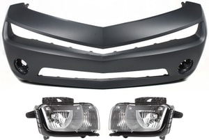 Front Bumper Cover Kit for 2011-2013 Chevrolet Camaro, 3-Piece Set with Headlights, Replacement