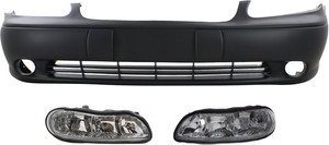 Front Bumper Cover for Chevrolet Malibu (1997-2003) and Classic (2004-2005), 3-Piece Kit with Headlights, Replacement