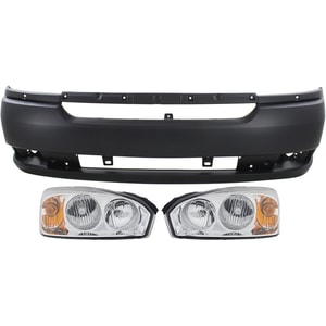 Headlight Assembly for 2004-2005 Chevrolet Malibu, Right Passenger and Left Driver, Halogen, 3-Piece Kit with Bumper Cover, Replacement