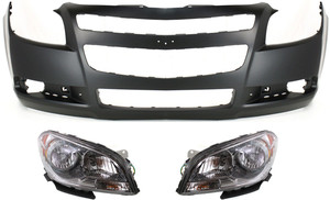 Headlight Assembly Kit for 2008-2012 Chevrolet Malibu, Right Passenger and Left Driver, Halogen, 3-Piece with Bumper Cover, Replacement