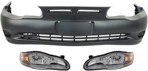 Headlight Assembly for Chevrolet Monte Carlo 2000-2005, Right Passenger and Left Driver, 3-Piece Kit, Halogen, with Bumper Cover Replacement