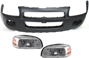 Headlight Assembly for Buick Uplander 2005-2009, Right Passenger and Left Driver, Halogen, 3-Piece kit with Bumper Cover, Replacement