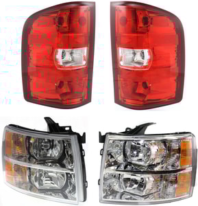 Headlight and Tail Light Assembly Kit for 2007-2014 Chevrolet Silverado 1500, Right Passenger and Left Driver, Halogen, 4-Piece Set, Replacement