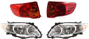 Headlight and Tail Light Assembly Kit for 2009-2010 Toyota Corolla, Right Passenger and Left Driver, Halogen, 4-Piece Set, Replacement