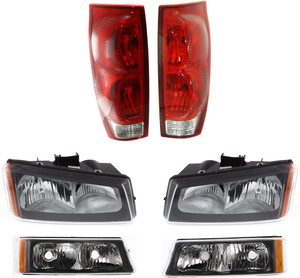 Tail Light and Headlight Kit for Chevrolet Avalanche 1500/2500 2003-2006, Right Passenger and Left Driver, 6-Piece Set with Turn Signal Lights, Replacement