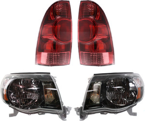 Headlight and Tail Light Assembly for 2005-2008 Toyota Tacoma, Right Passenger and Left Driver, Halogen, 4-Piece Kit, Replacement