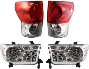 Headlight and Tail Light Assembly for Toyota Tundra 2007-2009, Right Passenger and Left Driver, Halogen, 4-Piece Kit, Replacement