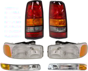 Tail Light for GMC Sierra P/U 2004-2007, Right Passenger and Left Driver 6-Piece Kit with Headlight, Parking Light and Tail Light Replacement