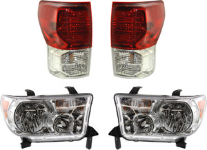 Headlight and Tail Light Assembly Kit for 2010-2013 Toyota Tundra, Right Passenger and Left Driver Halogen, 4-Piece kit, Replacement