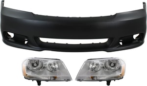 Front Bumper Cover for 2011-2014 Dodge Avenger, 3-Piece Kit with Headlights, Replacement