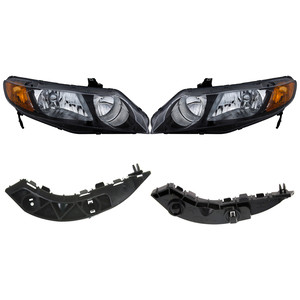 Headlight Kit for 2006-2008 Honda Civic Sedan, Right Passenger and Left Driver, 4-Piece, Lens and Housing, Halogen, Excluding Hybrid Model, with Bumper Trim Replacement