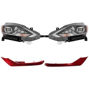 Headlight Assembly Kit for 2017 Nissan Sentra, Right Passenger and Left Driver, 4-Piece Set, LED, with Bumper Trim Replacement