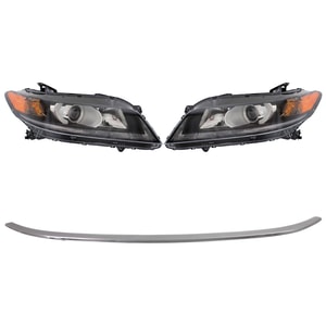 Headlight Assembly Kit for 2013-2015 Honda Accord Coupe, 4-Cyl., 4-Piece Set, Includes Right Passenger, Left Driver Headlights, Halogen, with Bumper Trim, Exc. Touring Models, Replacement