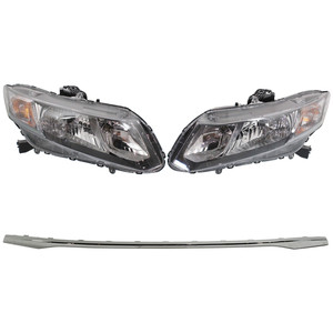 Headlight Assembly Kit for 2013-2015 Honda Civic, Right Passenger and Left Driver, 3-Piece, Halogen, Compatible with Coupe (2013-2013)/Sedan, Includes Bumper Trim, Replacement