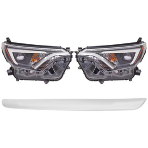 Headlight Assembly Kit for Toyota RAV4 2017-2018, Right Passenger and Left Driver, 4-Piece, LED, with Bumper Trim, Replacement