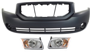 Front Bumper Cover Kit for Dodge Caliber 2007-2012, 3-Piece with Headlights, Replacement