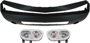 Front Bumper Cover for Dodge Challenger 2008-2010, 3-Piece Kit with Headlights, Replacement