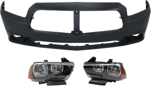 Headlight Assembly for Dodge Charger 2011-2014, Right Passenger and Left Driver, Halogen, 3-Piece Kit, with Bumper Cover Replacement