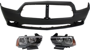 Headlight Assembly for Dodge Charger 2011-2014, Right Passenger and Left Driver, Halogen, 3-Piece Kit with Bumper Cover, Replacement