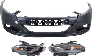 Headlight Assembly Kit for 2013-2016 Dodge Dart, Right Passenger and Left Driver, 3-Piece Set, Halogen, with Bumper Cover Replacement