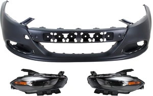 Headlight Kit for Dodge Dart 2013-2016, Right Passenger and Left Driver, Lens and Housing, Xenon, 3-Piece with Bumper Cover, Replacement