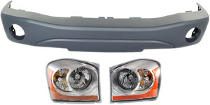 Headlight Assembly for 2006 Dodge Durango, Right Passenger and Left Driver, 3-Piece kit with Halogen and Bumper Cover, Replacement