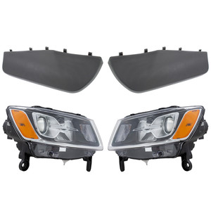 Headlight Assembly Kit for Jeep Grand Cherokee 2014-2016, Right Passenger and Left Driver, 4-Piece Set, Halogen, Includes Bumper Trim, Replacement
