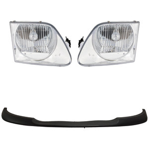 Headlight Assembly Kit for Ford F-150 1999-2003, F-150 Heritage 2004, Right Passenger and Left Driver, 4-Piece, Halogen, Crystal Clear Lens, with Bumper Trim, Replacement
