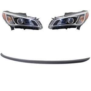 Headlight Assembly Kit for 2015-2017 Hyundai Sonata, Right Passenger and Left Driver, 3-Piece, HID/Xenon, with HID bulb, ballast, and Bumper Trim, Replacement