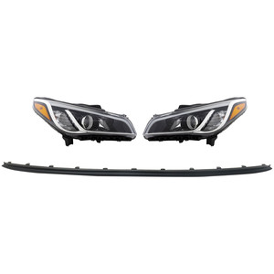 Headlight Assembly Kit for 2015-2017 Hyundai Sonata, Right Passenger and Left Driver, 3-Piece, Halogen, Without Daytime Running Light, Excludes Hybrid Model, with Bumper Trim, Replacement