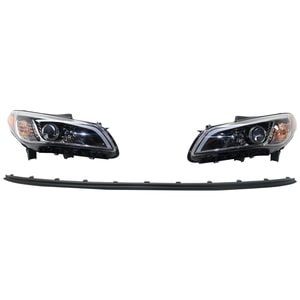 Headlight Assembly Kit for Hyundai Sonata 2015-2017, Right Passenger and Left Driver, 3-Piece with Halogen, Daytime Running Light and Bumper Trim, Replacement