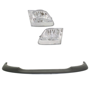 Headlight Kit for Ford F-150 1999-2003, F-150 Heritage 2004, Right Passenger and Left Driver, 4-Piece, Lens and Housing, Halogen, with Day Time Running Light, Black Bezel, with Bumper Trim Replacement