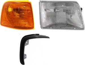 Headlight Assembly for 1995-1997 Ford Ranger, Right Passenger, Halogen, 3-Piece Kit with Corner Light and Grille Assembly, Replacement