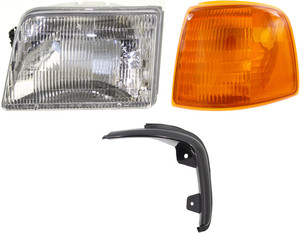 Headlight Assembly for 1995-1997 Ford Ranger, Left Driver Side, 3-Piece Kit with Halogen Bulb, Corner Light, and Grille Assembly, Replacement
