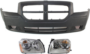 Front Bumper Cover for Dodge Magnum 2005-2007, 3-Piece Kit with Headlights, Replacement