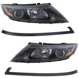 Headlight Assembly Kit for KIA Optima 2014-2015, Right Passenger and Left Driver, 4-Piece, Halogen, Without LED Position Light, Inclusive of Bumper Trim Replacement