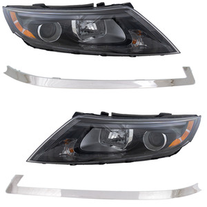 Headlight Assembly for KIA Optima 2014-2015, Right Passenger and Left Driver, 4-Piece kit, Halogen, Without LED Position (Parking) Light, with Bumper Trim Replacement