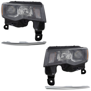 Headlight Assembly for Jeep Grand Cherokee (2017-2021), Right Passenger and Left Driver, 4-Piece Kit, Halogen, with Bumper Trim, Replacement
