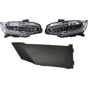 Headlight Assembly Kit for 2019 Honda Civic, 3-Piece, Includes Right Passenger and Left Driver LED Lights, with Bumper Trim, Replacement