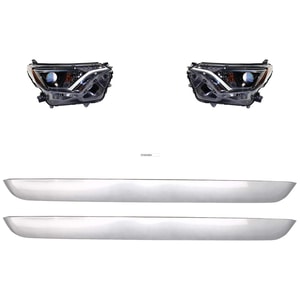 Headlight Assembly Kit for 2016 Toyota RAV4, Right Passenger and Left Driver Halogen Lights with Chrome Bezel, 4-Piece Kit - Includes Bumper Trim, Replacement.