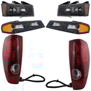 Headlight and Tail Light Assembly Kit for Chevrolet Colorado/Canyon 2004-2012, Right Passenger and Left Driver Side, 6-Piece, Halogen, Black Interior, without Xtreme Package, Replacement