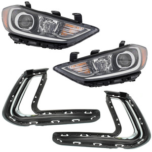 Headlight Assembly Kit for 2017-2018 Hyundai Elantra, Right Passenger and Left Driver, 4-Piece Set, HID/Xenon, with Bumper Trim Replacement