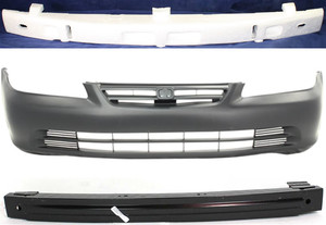 Front Bumper Cover Kit for 2001-2002 Honda Accord Sedan, 3-Piece with Bumper Absorber and Bumper Reinforcement, Replacement