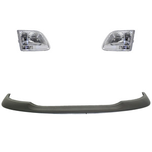 Headlight Assembly Kit for Ford F-150 2001-2003, F-150 Heritage 2004, Right Passenger and Left Driver Halogen Lights with Bumper Trim, 4-Piece Set, Replacement