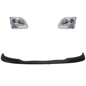 Headlight Assembly Kit for Ford F-150 2001-2003 / F-150 Heritage 2004 - Right Passenger and Left Driver, 4-Piece Set, Halogen, with Bumper Trim, Replacement