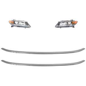 Headlight Assembly Kit for Honda Accord 2013-2015, Right Passenger and Left Driver, 4-Piece Set, Halogen, with Bumper Trim, Replacement