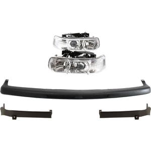 Headlight Assembly Kit for Chevrolet Silverado (1999-2002) / Tahoe (2000-2006) with Right Passenger and Left Driver, 5-Piece, Halogen, Projector Type, Bumper Trim, Replacement