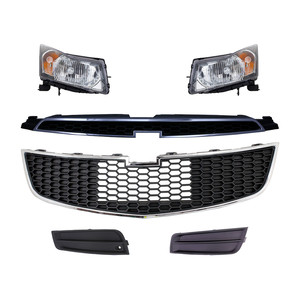 Headlight Assembly Kit for 2011-2012 Chevrolet Cruze, Right Passenger and Left Driver Side, 6-Piece Kit with Bumper Grille, Fog Light Cover, and Grille Assembly, Halogen, Replacement