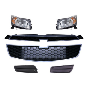 Headlight Assembly Kit for 2011-2012 Chevrolet Cruze, Right Passenger and Left Driver, 6-Piece kit, Halogen, with Bumper Grille, Fog Light Cover and Grille Assembly Replacement